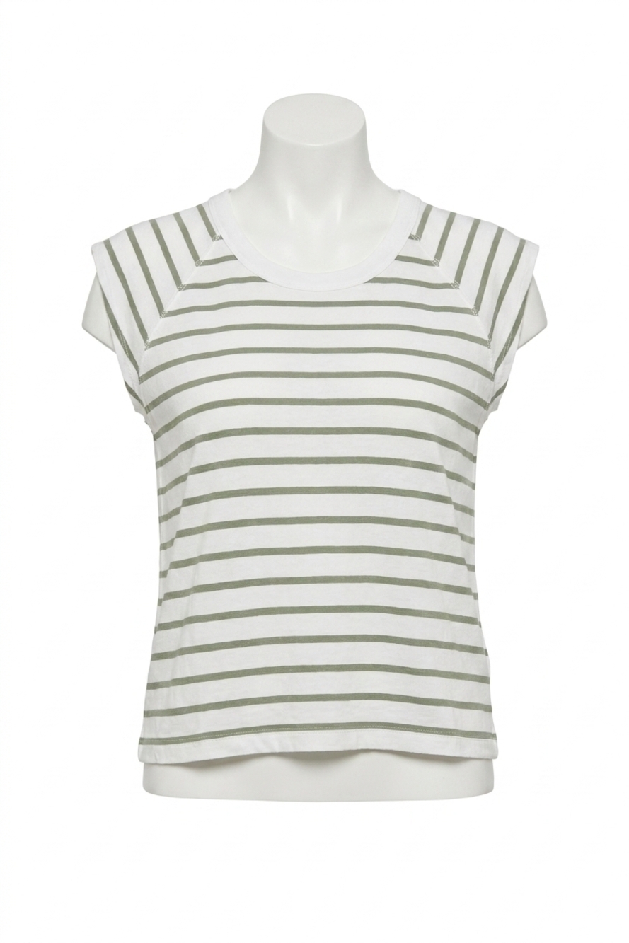NEW LILLA P rib short sleeve scoop neck tee in sage stripe